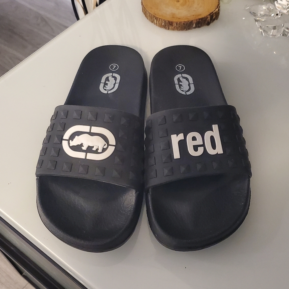 💕 Ecko Red 💕 3D Logo Women's Black And White Slides Sandals Size 7